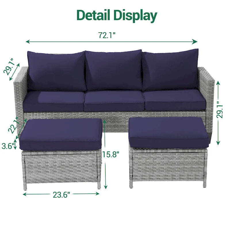 LIVOOSUN Ensemble de 3 pièces de mobilier de terrasse en rotin marron avec canapé