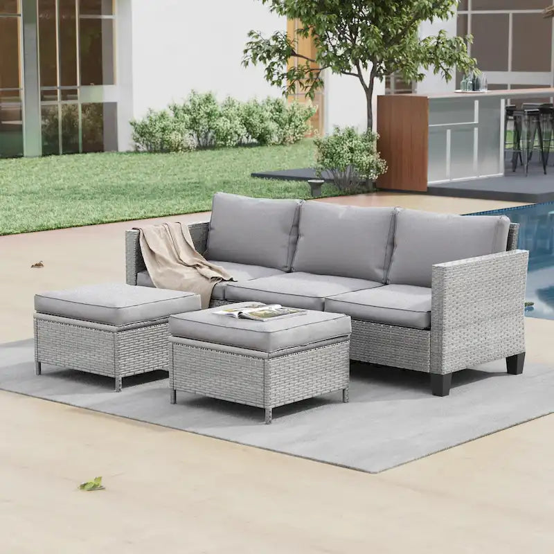 LIVOOSUN Ensemble de 3 pièces de mobilier de terrasse en rotin marron avec canapé
