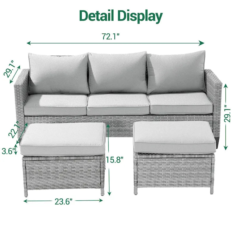 LIVOOSUN Ensemble de 3 pièces de mobilier de terrasse en rotin marron avec canapé