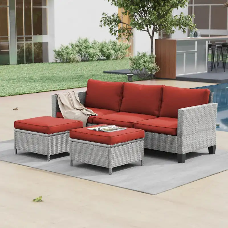 LIVOOSUN Ensemble de 3 pièces de mobilier de terrasse en rotin marron avec canapé