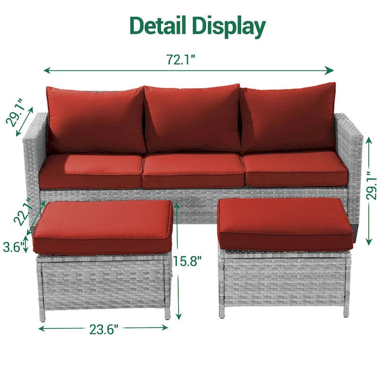 LIVOOSUN Ensemble de 3 pièces de mobilier de terrasse en rotin marron avec canapé