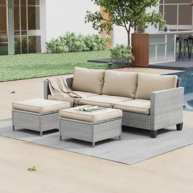 LIVOOSUN Ensemble de 3 pièces de mobilier de terrasse en rotin marron avec canapé
