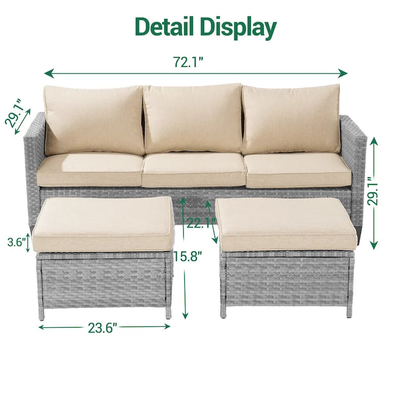 LIVOOSUN Ensemble de 3 pièces de mobilier de terrasse en rotin marron avec canapé