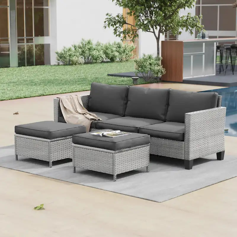 LIVOOSUN Ensemble de 3 pièces de mobilier de terrasse en rotin marron avec canapé