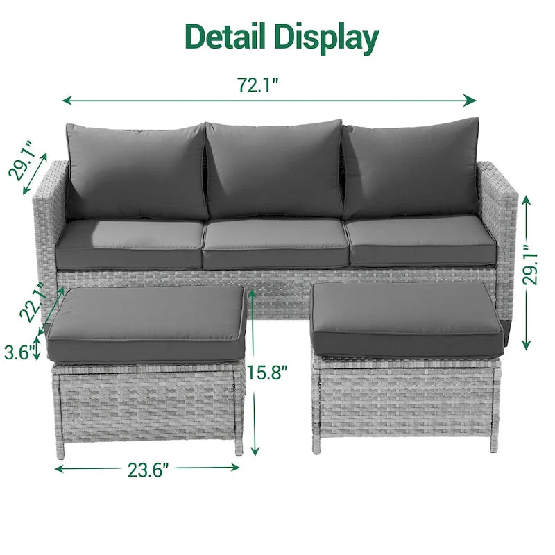 LIVOOSUN Ensemble de 3 pièces de mobilier de terrasse en rotin marron avec canapé