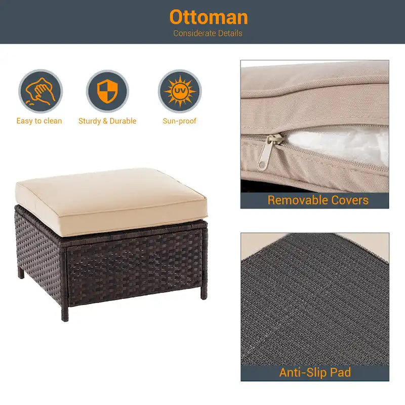 LIVOOSUN Ensemble de 3 pièces de mobilier de terrasse en rotin marron avec canapé