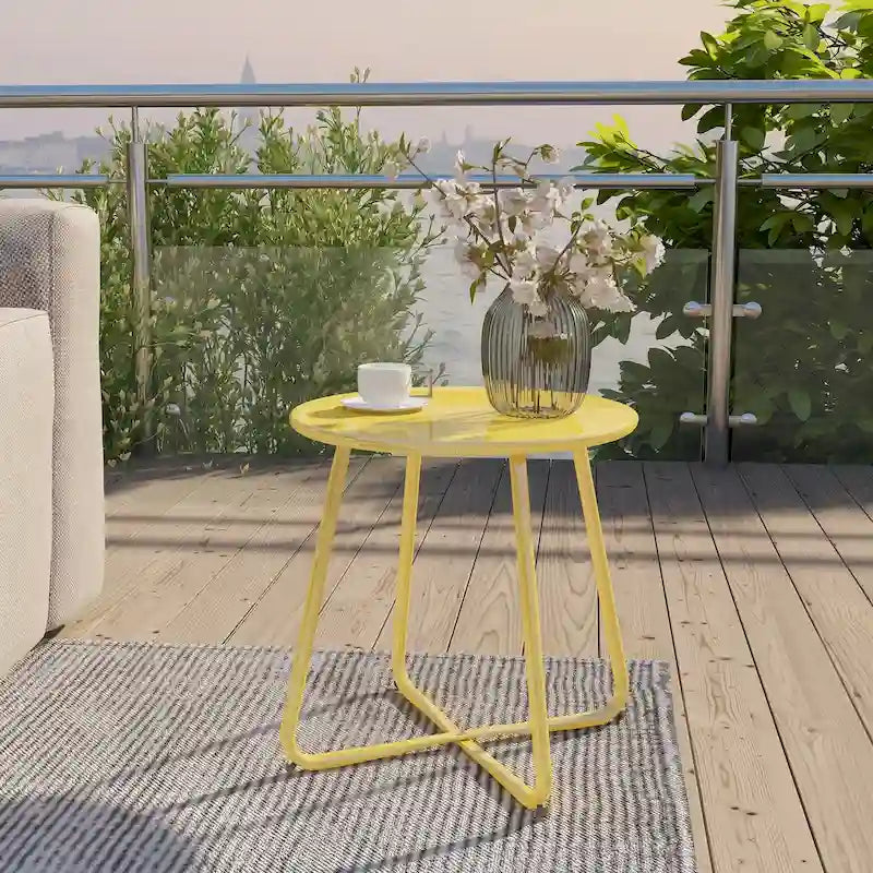 Table d'appoint en acier traité par électrodéposition, table d'appoint ronde de 45 cm résistante aux intempéries pour balcon de bistro ou appartement