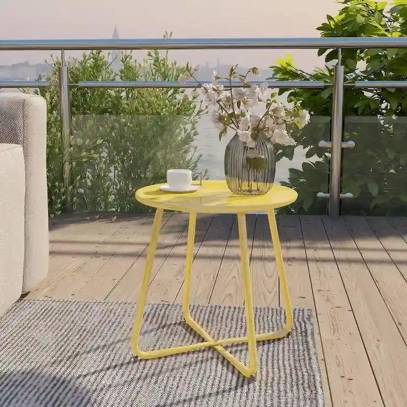E-Coated Steel Side Table, Weather- Resistant Outdoor 18 Round End Table Accent Table for Bistro Balcony Apartment