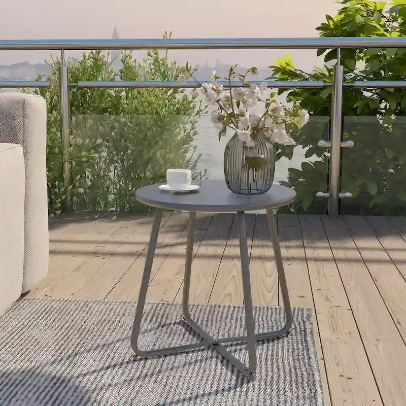 Table d'appoint en acier traité par électrodéposition, table d'appoint ronde de 45 cm résistante aux intempéries pour balcon de bistro ou appartement