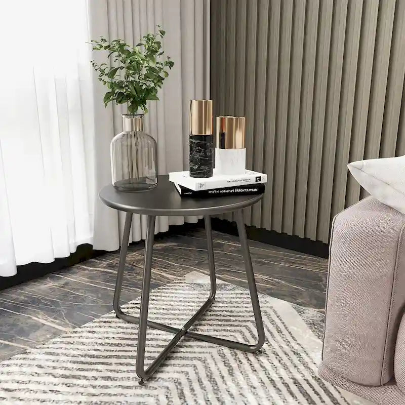 Table d'appoint en acier traité par électrodéposition, table d'appoint ronde de 45 cm résistante aux intempéries pour balcon de bistro ou appartement