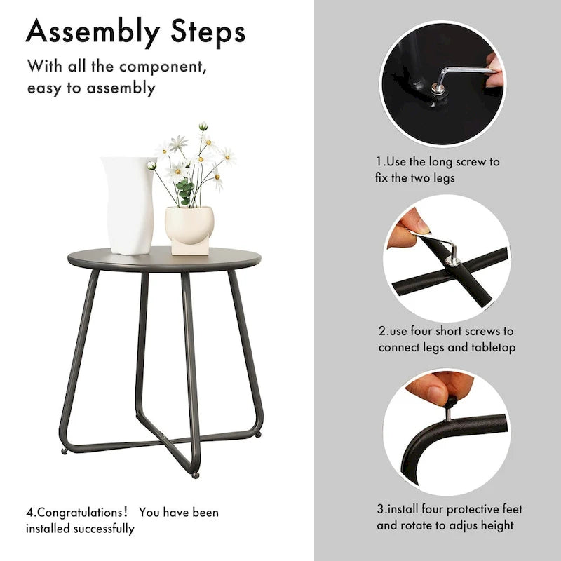 Table d'appoint en acier traité par électrodéposition, table d'appoint ronde de 45 cm résistante aux intempéries pour balcon de bistro ou appartement