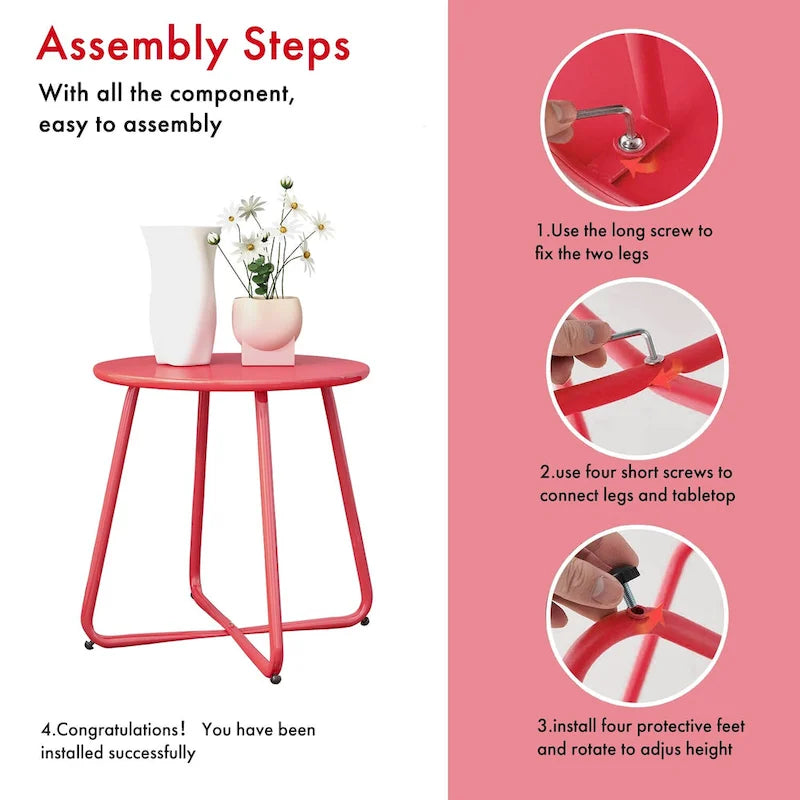 Table d'appoint en acier traité par électrodéposition, table d'appoint ronde de 45 cm résistante aux intempéries pour balcon de bistro ou appartement