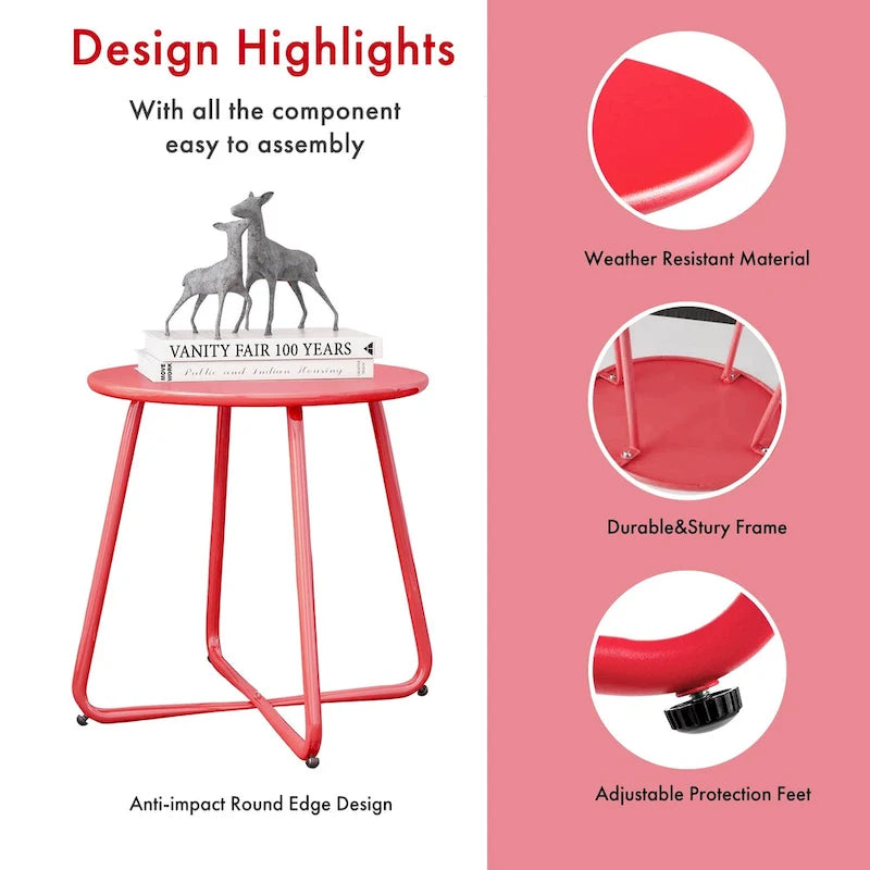 Table d'appoint en acier traité par électrodéposition, table d'appoint ronde de 45 cm résistante aux intempéries pour balcon de bistro ou appartement