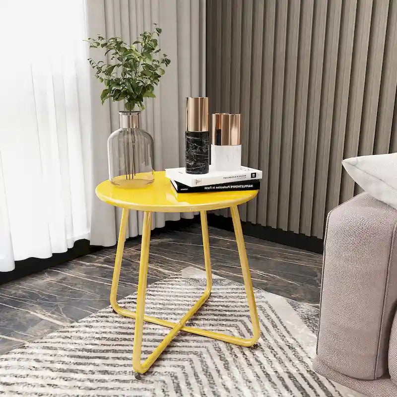 Table d'appoint en acier traité par électrodéposition, table d'appoint ronde de 45 cm résistante aux intempéries pour balcon de bistro ou appartement