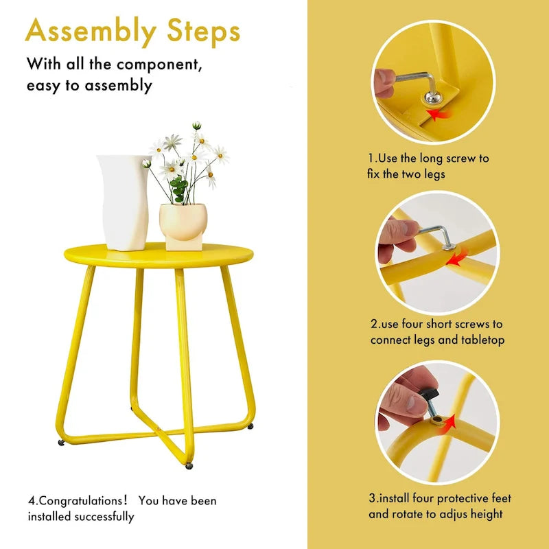 Table d'appoint en acier traité par électrodéposition, table d'appoint ronde de 45 cm résistante aux intempéries pour balcon de bistro ou appartement