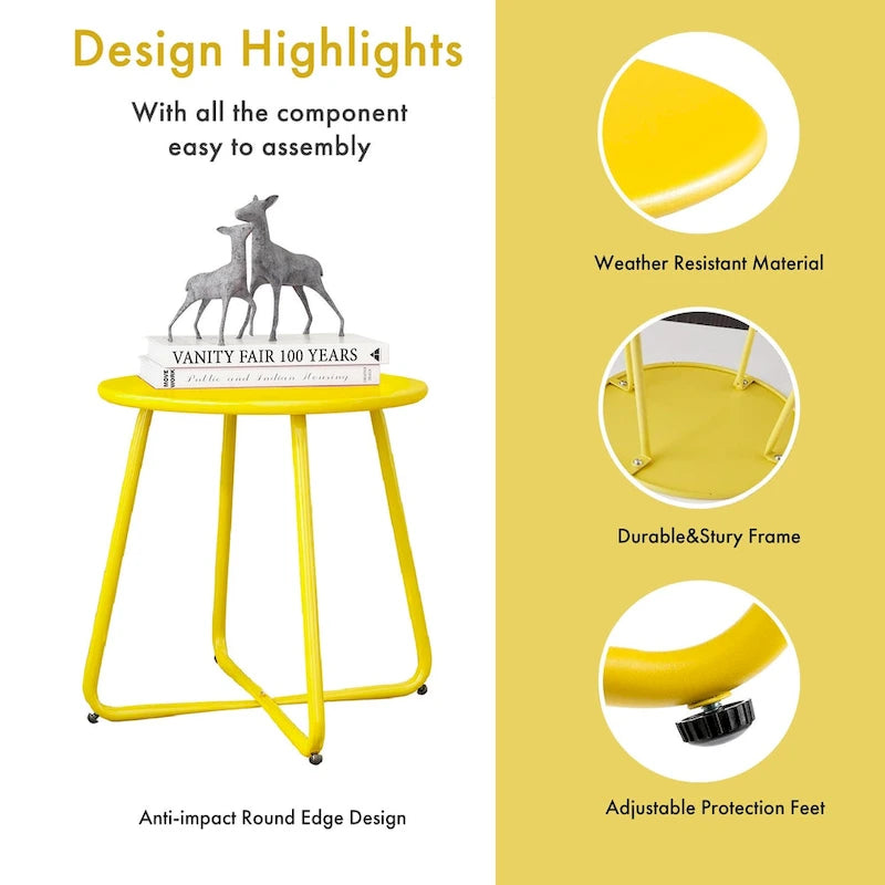 Table d'appoint en acier traité par électrodéposition, table d'appoint ronde de 45 cm résistante aux intempéries pour balcon de bistro ou appartement