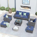 OVIOS Ensemble de conversation sectionnel en osier 6 pièces pour patio avec table de rangement en forme de tête de chat