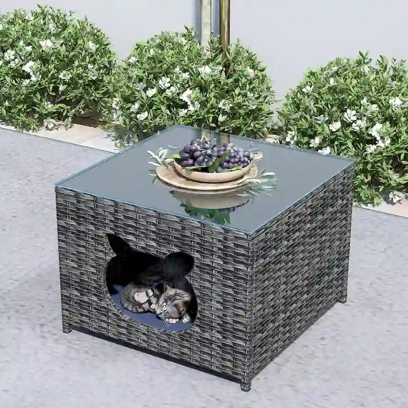 OVIOS Ensemble de conversation sectionnel en osier 6 pièces pour patio avec table de rangement en forme de tête de chat