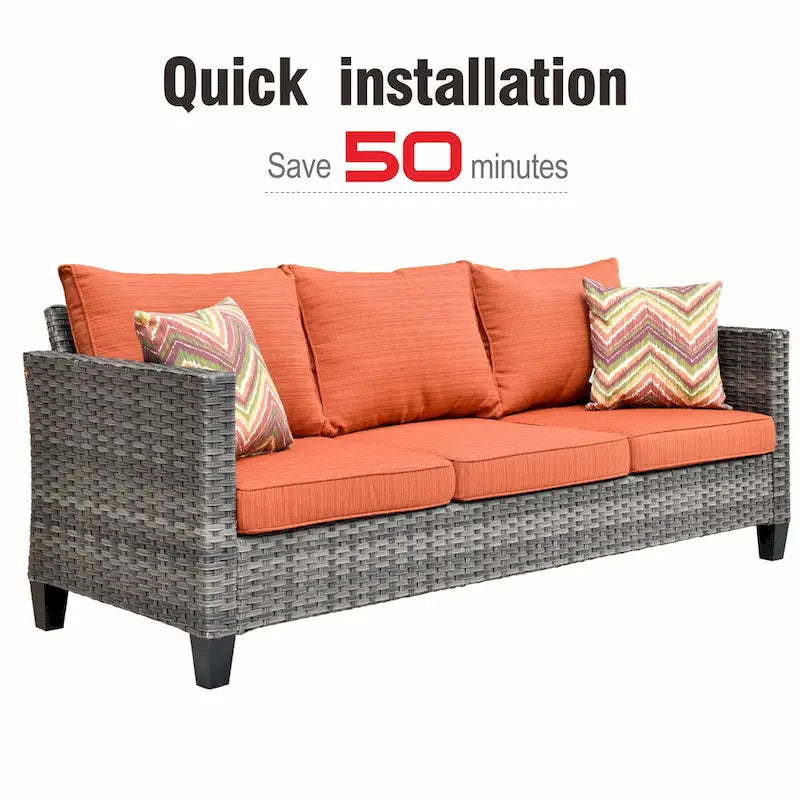 OVIOS Ensemble de conversation sectionnel en osier 6 pièces pour patio avec table de rangement en forme de tête de chat