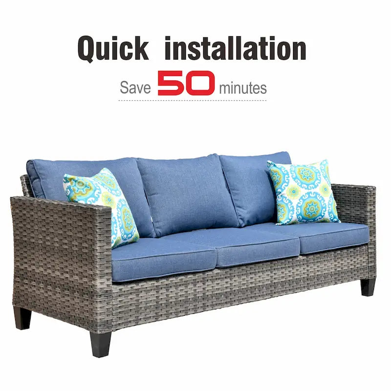 OVIOS Ensemble de conversation sectionnel en osier 6 pièces pour patio avec table de rangement en forme de tête de chat