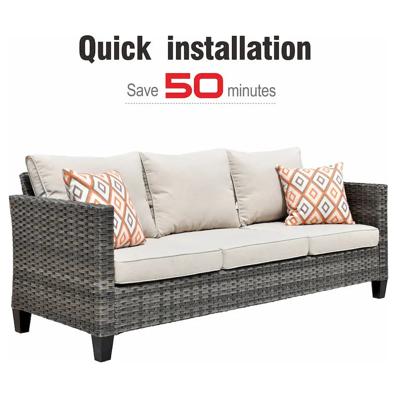 OVIOS Ensemble de conversation sectionnel en osier 6 pièces pour patio avec table de rangement en forme de tête de chat
