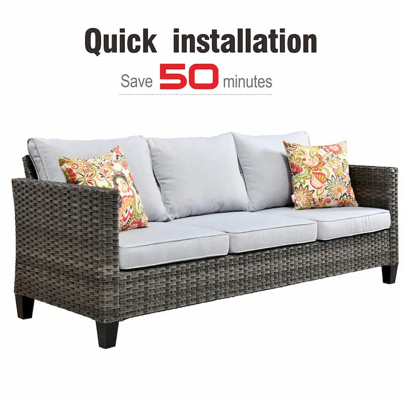 OVIOS Ensemble de conversation sectionnel en osier 6 pièces pour patio avec table de rangement en forme de tête de chat