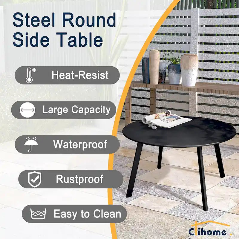 Table basse de jardin ronde en acier résistant aux intempéries Clihome