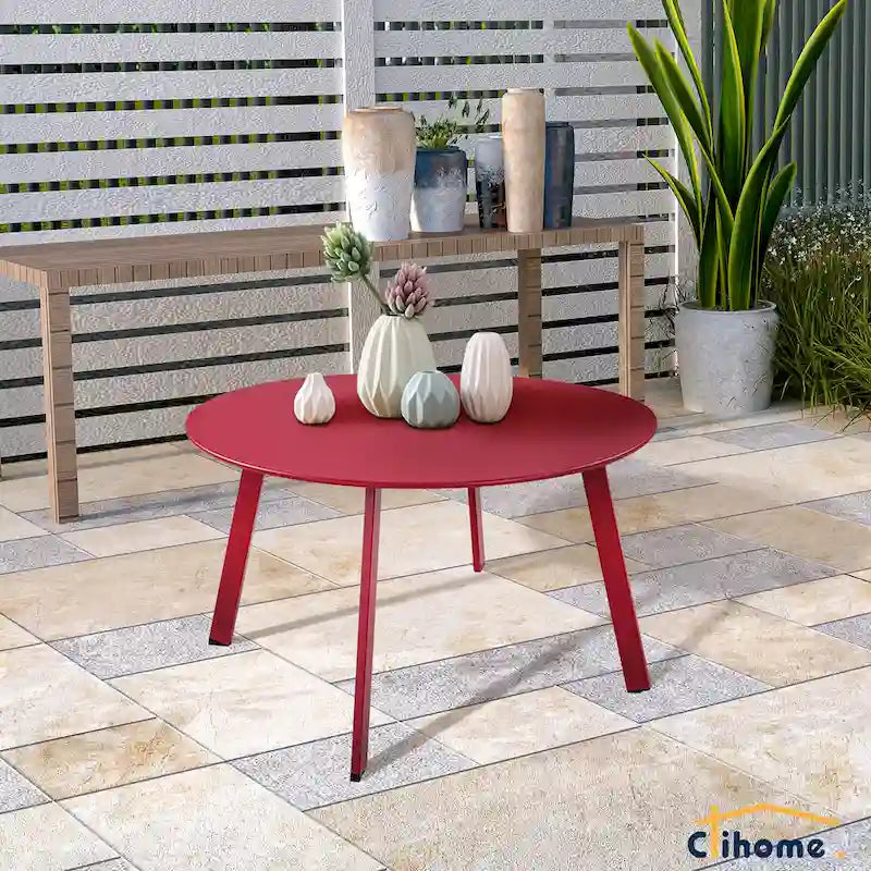 Table basse de jardin ronde en acier résistant aux intempéries Clihome