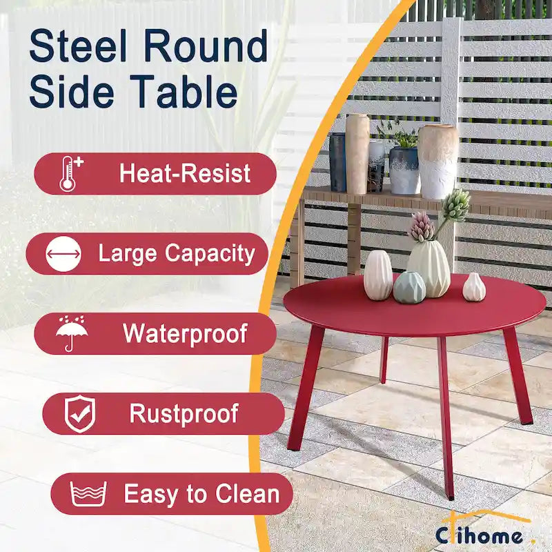 Table basse de jardin ronde en acier résistant aux intempéries Clihome
