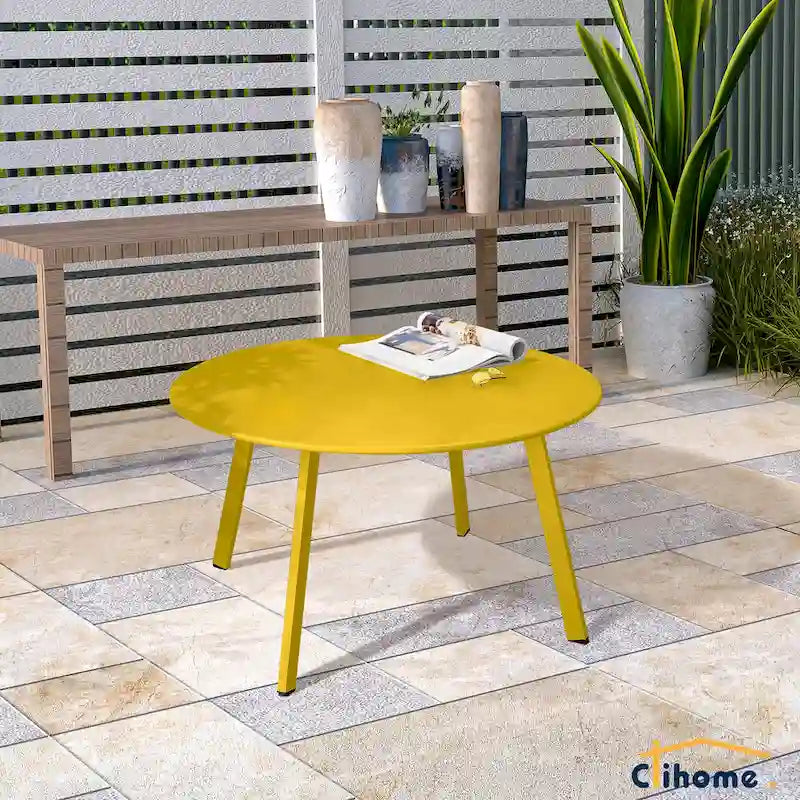 Table basse de jardin ronde en acier résistant aux intempéries Clihome