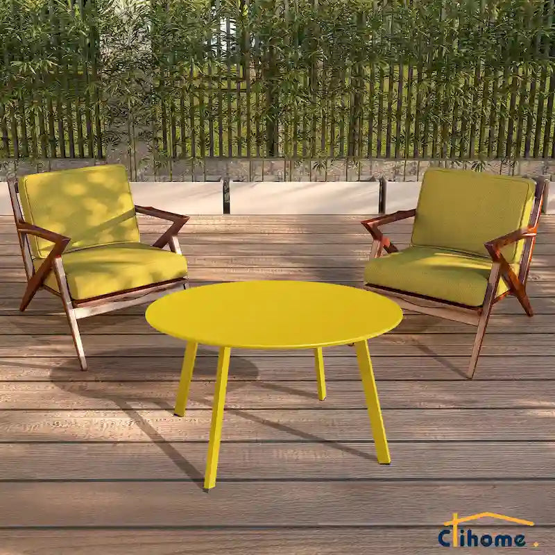 Table basse de jardin ronde en acier résistant aux intempéries Clihome