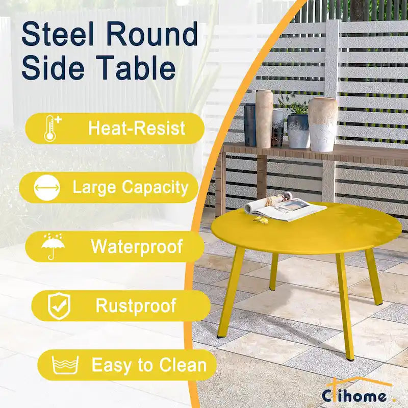 Table basse de jardin ronde en acier résistant aux intempéries Clihome