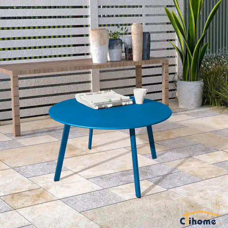 Table basse de jardin ronde en acier résistant aux intempéries Clihome