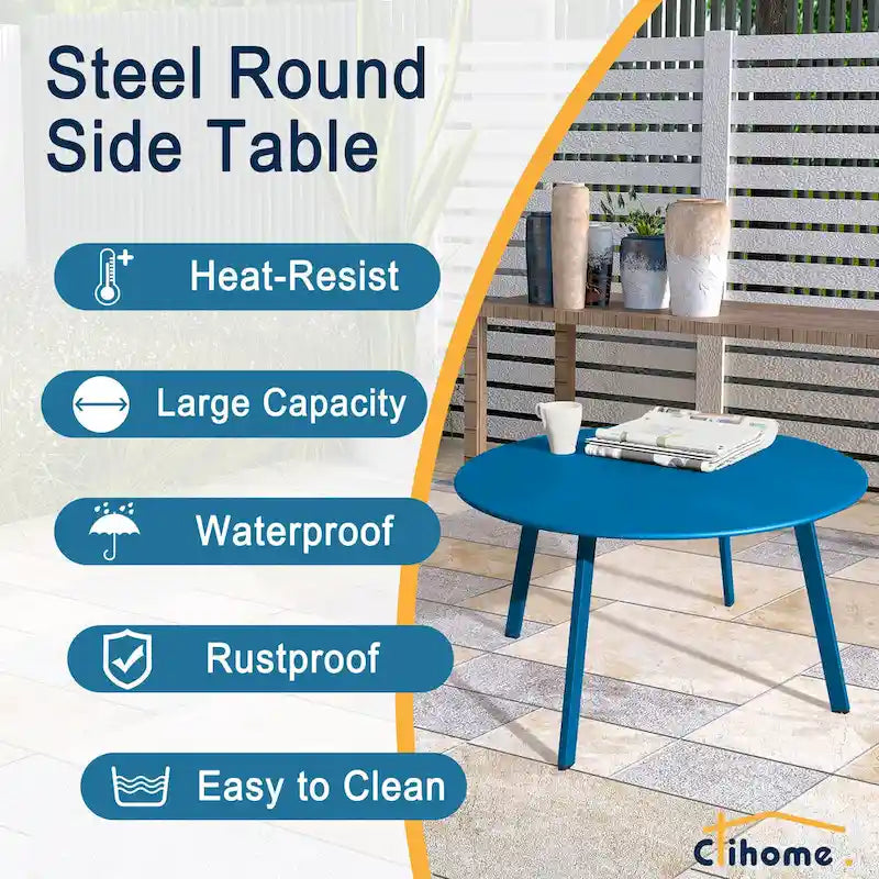 Table basse de jardin ronde en acier résistant aux intempéries Clihome