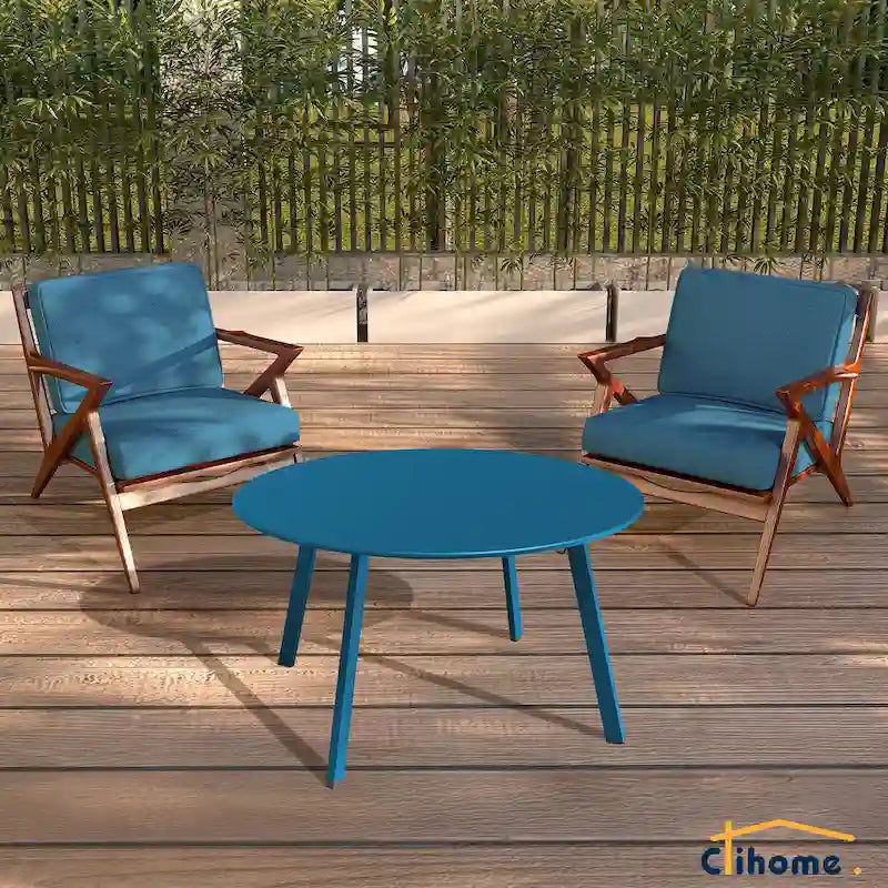 Table basse de jardin ronde en acier résistant aux intempéries Clihome