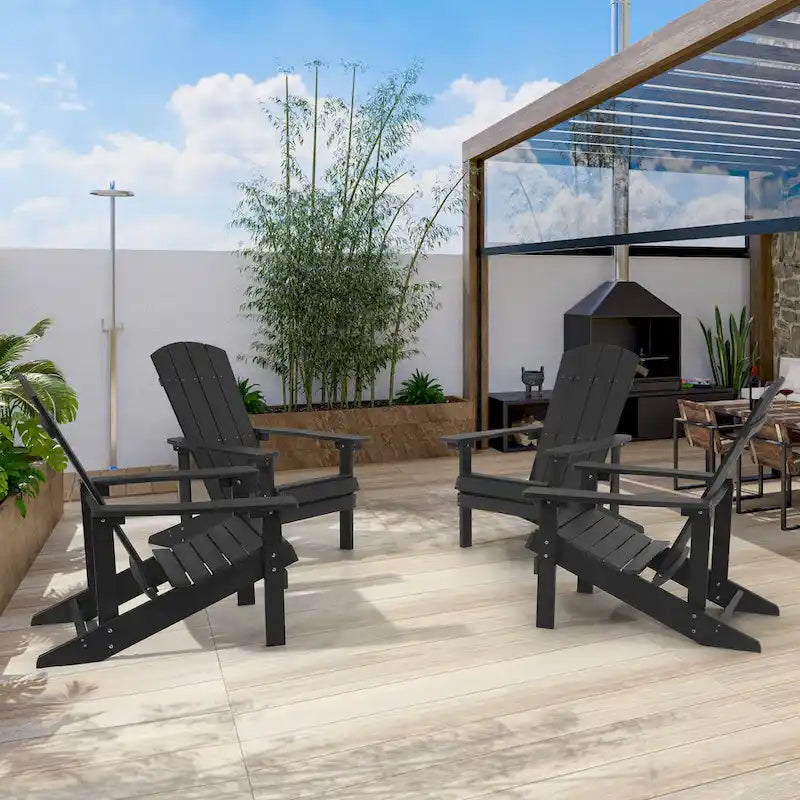 BONOSUKI Patio Adirondack Chair w/Cupholder,Weather Resistant-Set of 4