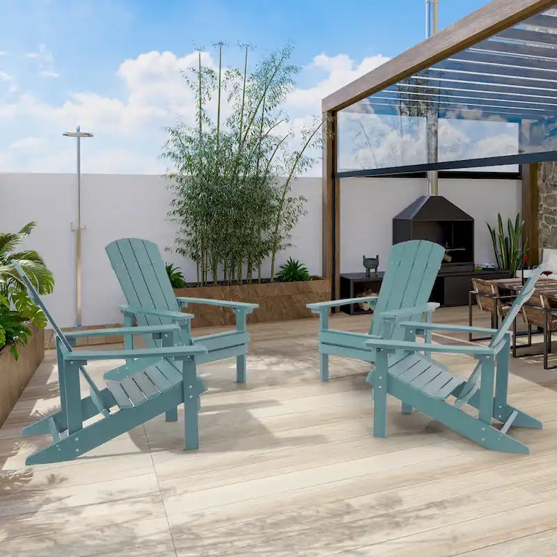 BONOSUKI Chaise Adirondack de patio avec porte-gobelet, résistante aux intempéries - Lot de 4
