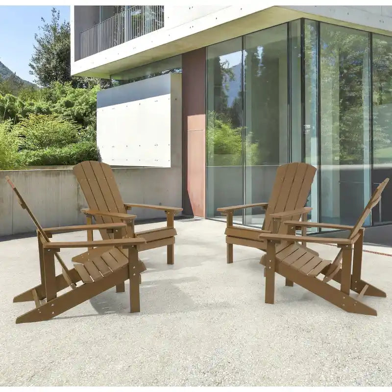 BONOSUKI Chaise Adirondack de patio avec porte-gobelet, résistante aux intempéries - Lot de 4