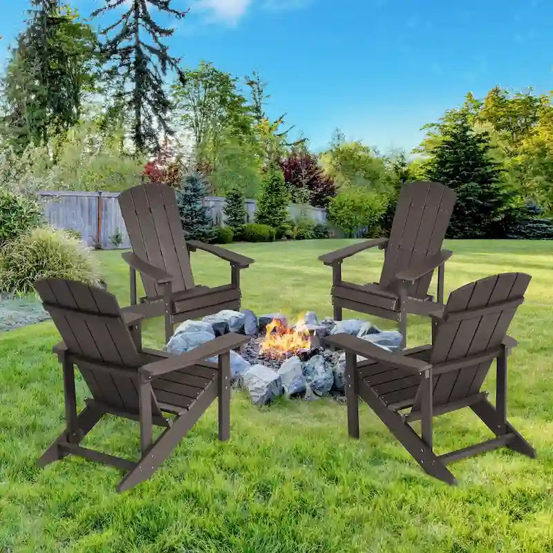 BONOSUKI Chaise Adirondack de patio avec porte-gobelet, résistante aux intempéries - Lot de 4