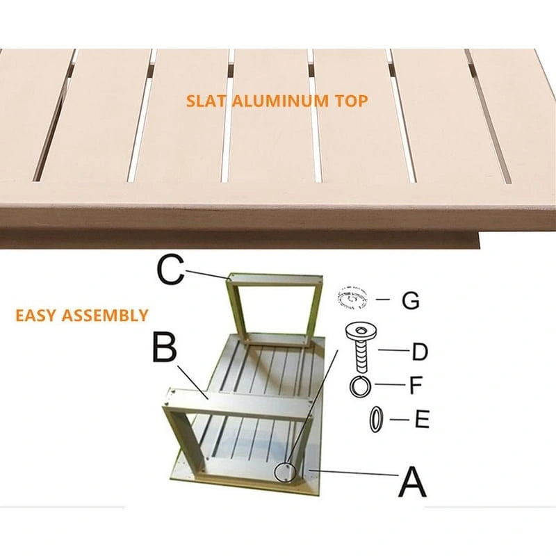 Table basse en aluminium Marina 28x50 pouces - Meilleur mobilier de patio extérieur - (L) 126,5 cm x (H) 45,5 cm x (P) 67 cm
