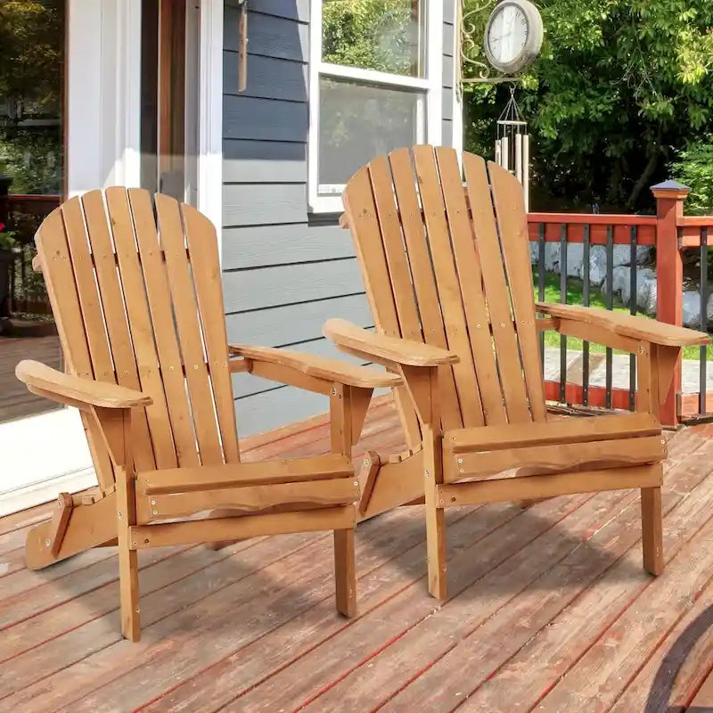 Outdoor Folding Adirondack Chair Set of 2 Wood Fire Pit Chairs