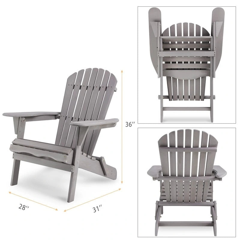 Lot de 2 chaises Adirondack pliantes d'extérieur en bois pour foyer
