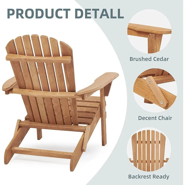 Lot de 2 chaises Adirondack pliantes d'extérieur en bois pour foyer