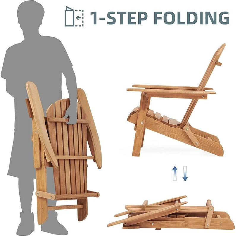 Lot de 2 chaises Adirondack pliantes d'extérieur en bois pour foyer