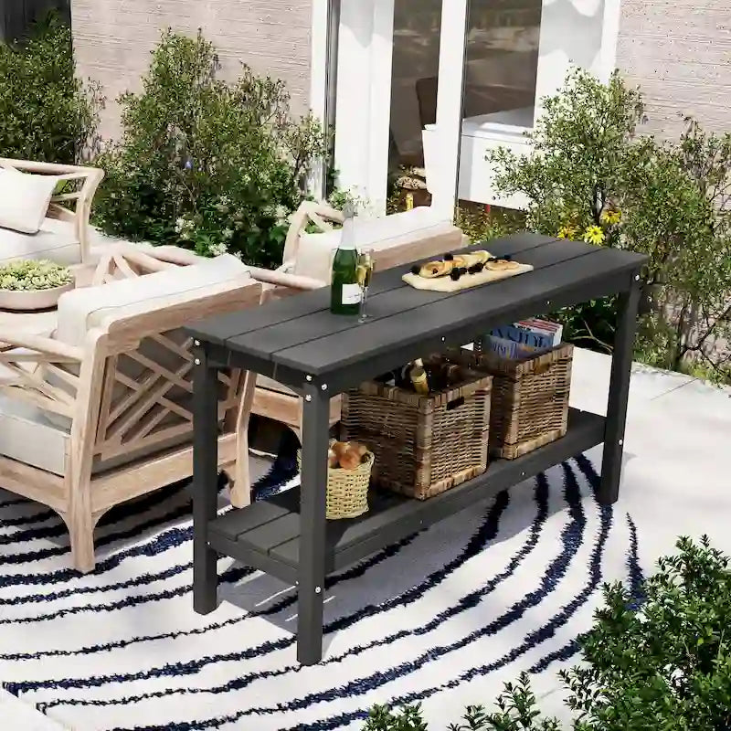 Polytrends Laguna HDPE Table d'extérieur toutes saisons à deux étagères pour terrasse