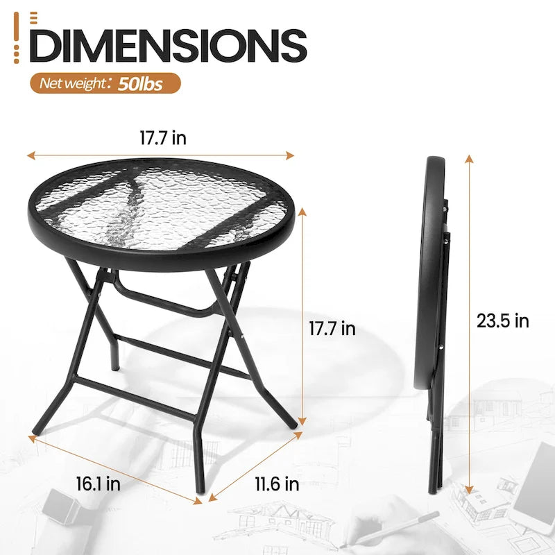 Table d'appoint pliante d'extérieur en verre trempé Table de bistrot de patio
