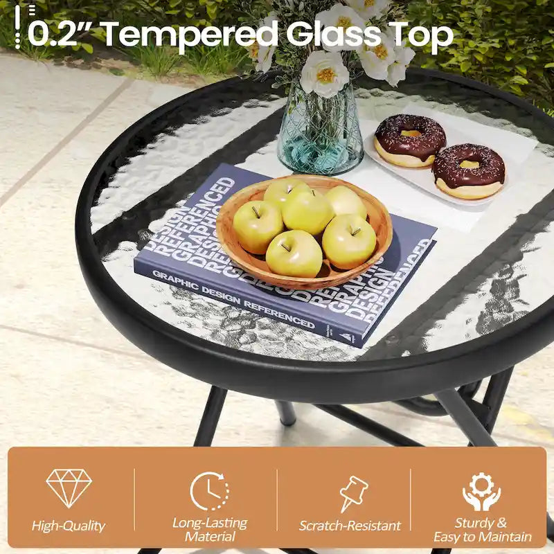 Table d'appoint pliante d'extérieur en verre trempé Table de bistrot de patio