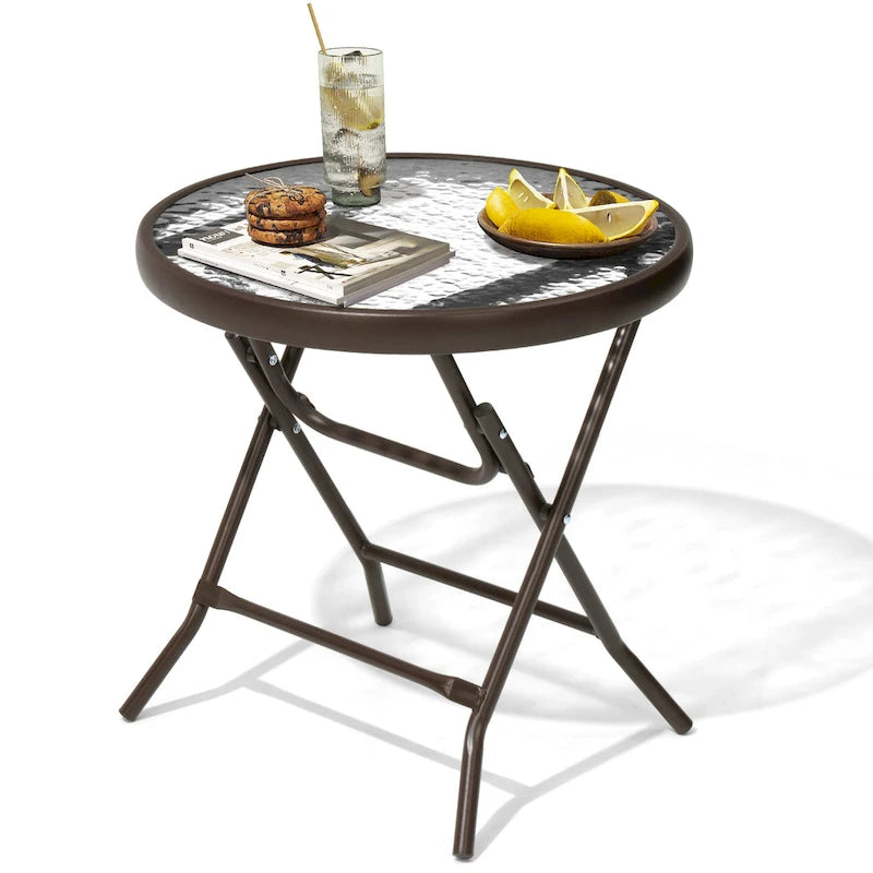 Table d'appoint pliante d'extérieur en verre trempé Table de bistrot de patio