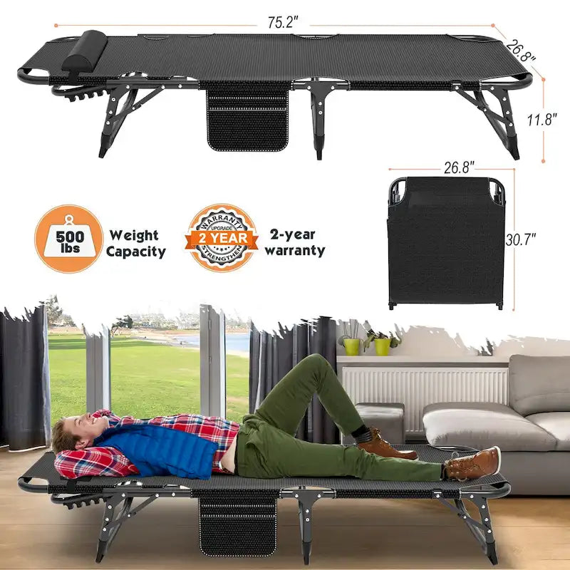 Lit de camping pliant épaissi DoCred amélioré avec matelas épais