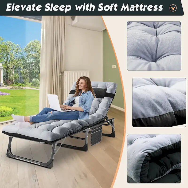 Lit de camping pliant épaissi DoCred amélioré avec matelas épais